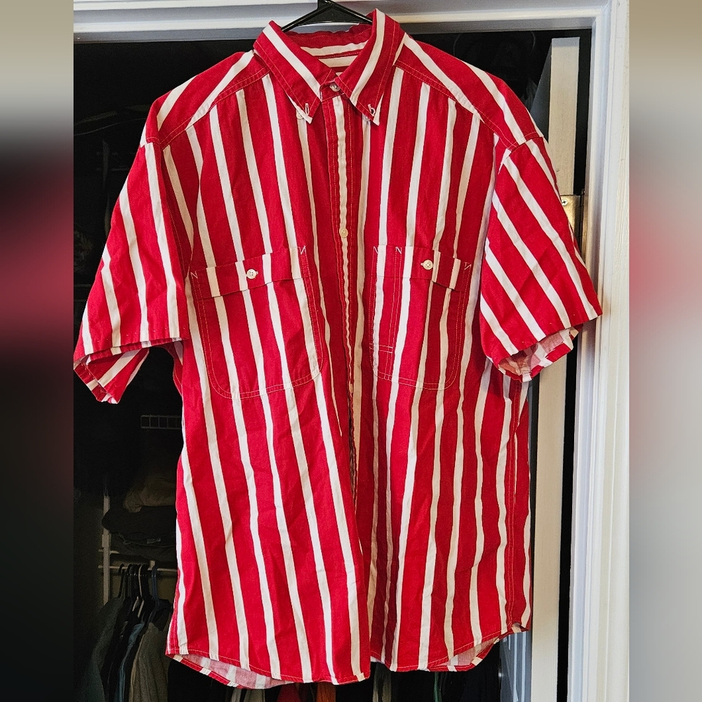Claiborne Red and White Striped Casual Shirt